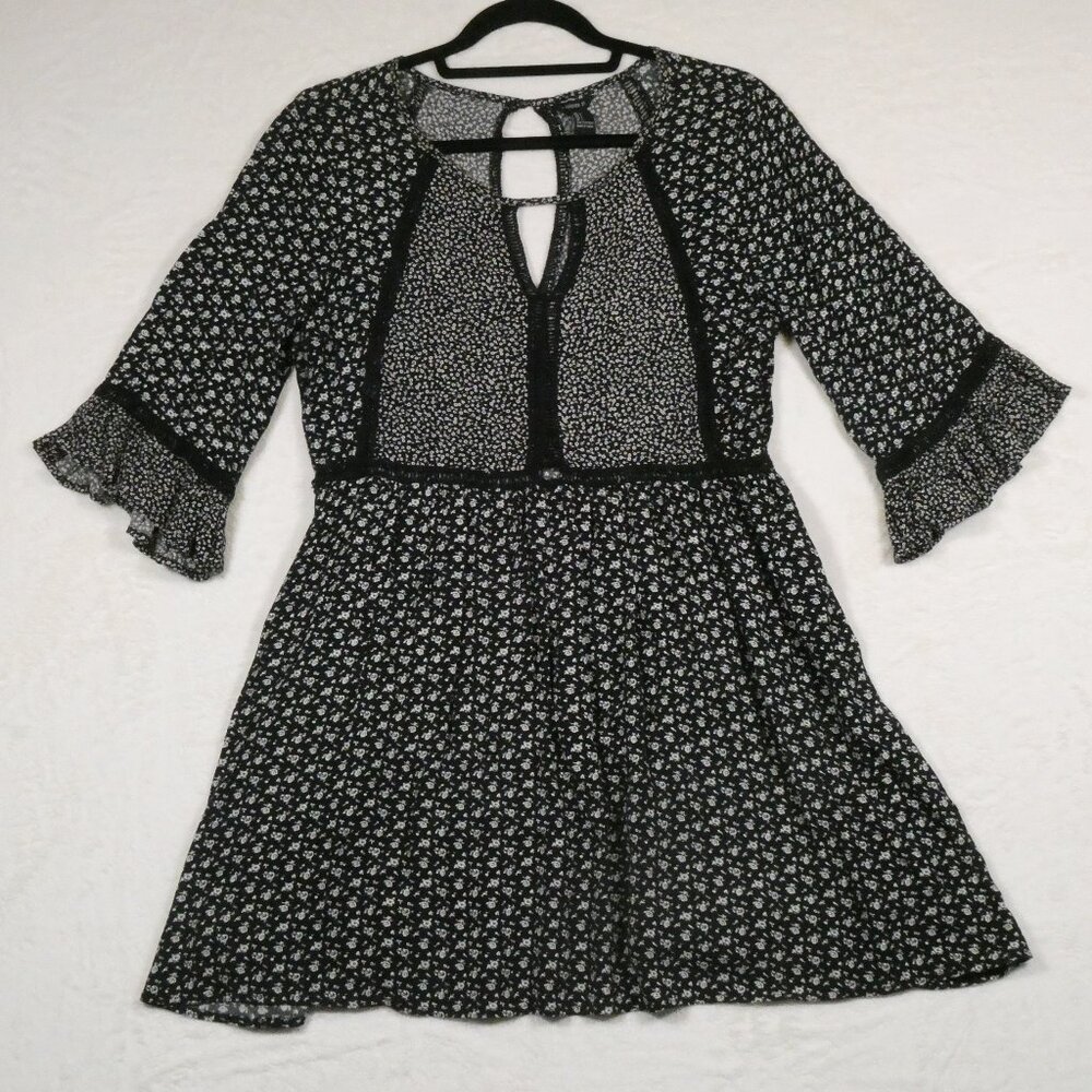 F21 Ditsy Print Coquette Floral Peasant Babydoll Dress